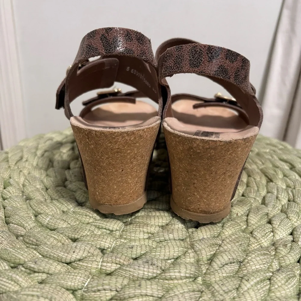 Mephisto Lissandra Brown Leopard Print Leather Slingback Wedge Sandals Size 10
